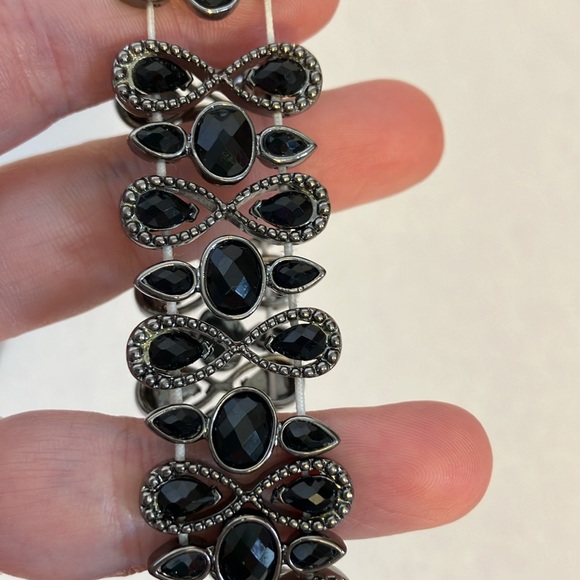 Vintage LC Necklace Black Teardrops w/Clear Rhinestones & Matching Bracelet - Picture 6 of 7